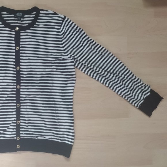 Jones New York Black/White Stripe Long Sleeve Button Up Soft Cardigan Large - Picture 3 of 7